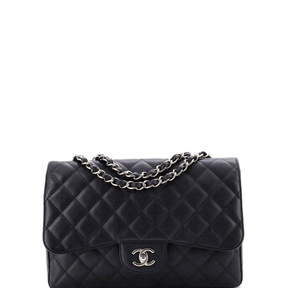 Chanel Jumbo Classic Single Flap Bag Quilted Caviar